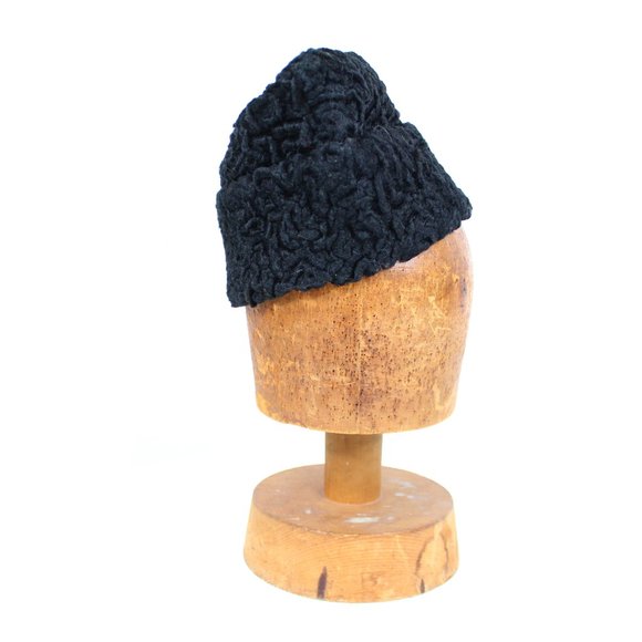 Vintage Accessories - VTG JINNAH PERSIAN Hat Karakuli Qaraqul  Curly Lamb Fur Cap Russian Karzai black
